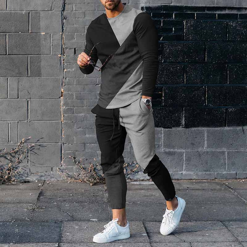 Round Neck Long Sleeve T-shirt Trousers Suit Men - Lootquake
