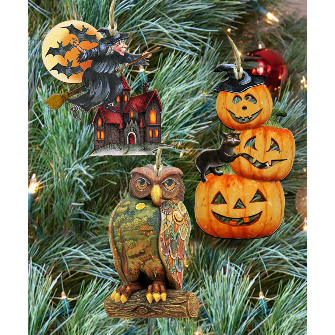 Classic Halloween Wooden Ornaments Set of 3 by G. DeBrekht - Christmas Décor - 8100084S3