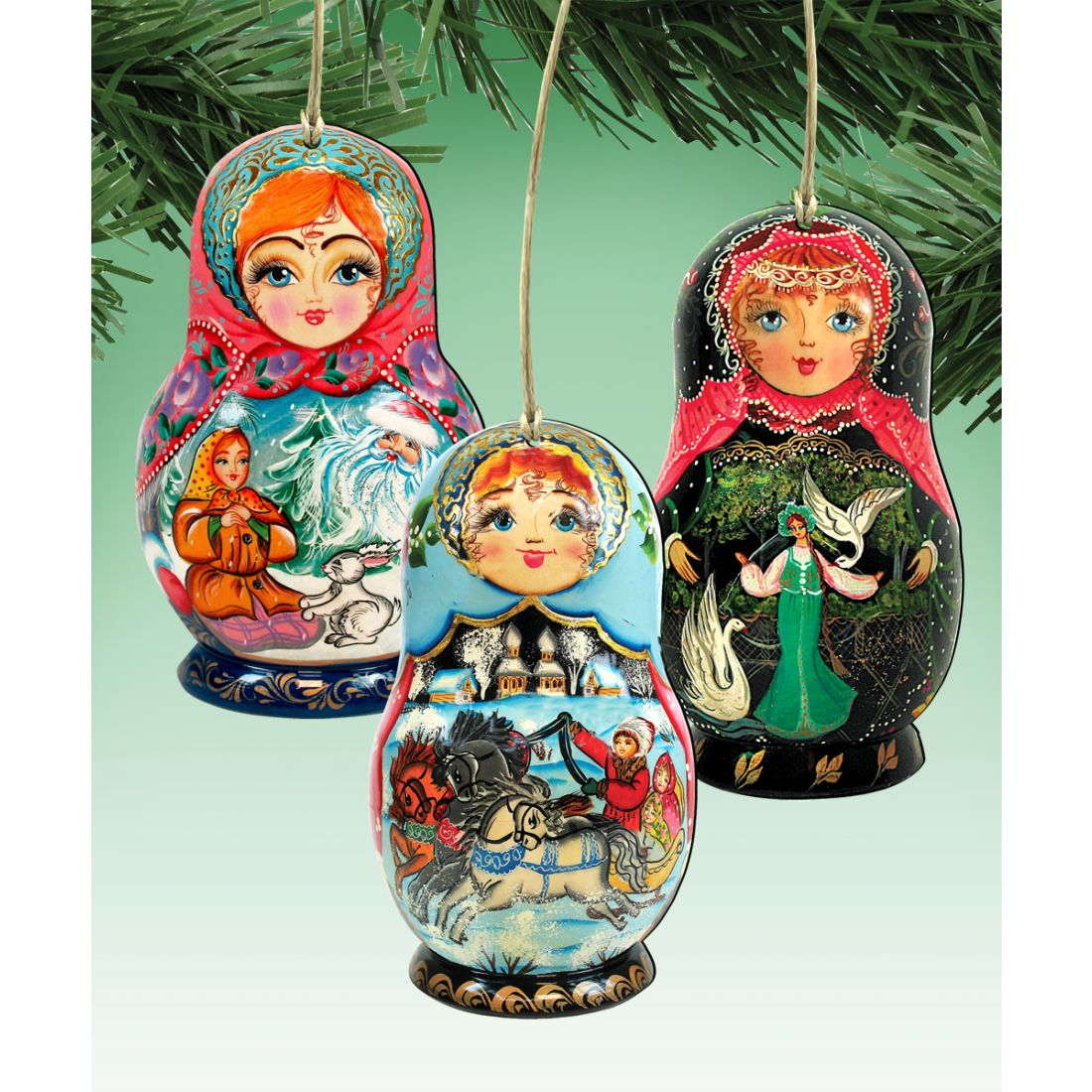Nesting Doll Wooden Ornaments Set of 3 by G. DeBrekht - Christmas Décor - 8100105S3