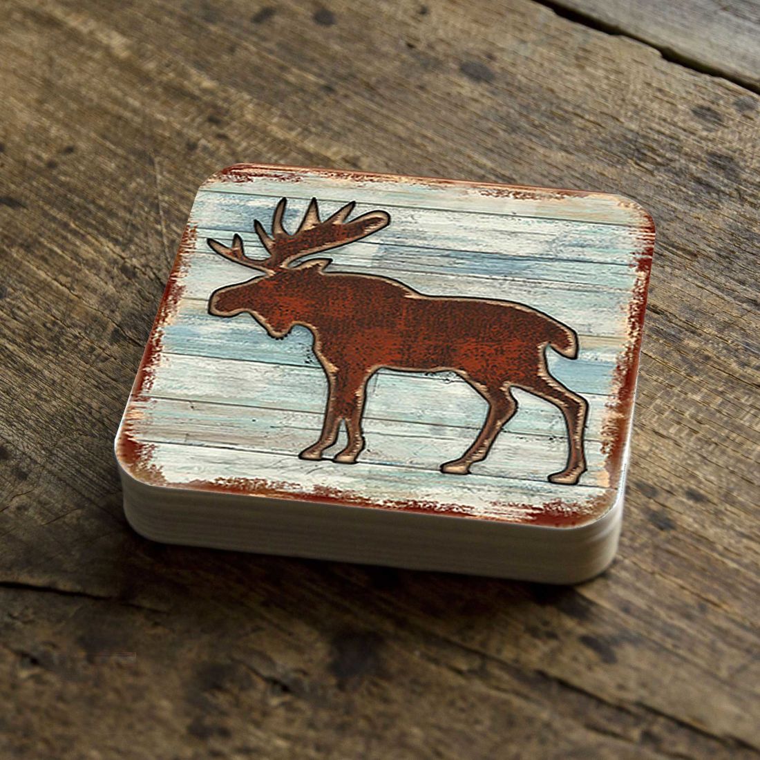 Moose Wooden Cork Coasters Gift Set of 4 by Nature Wonders - Nature Wildlife Decor - 8198222-9C-S4