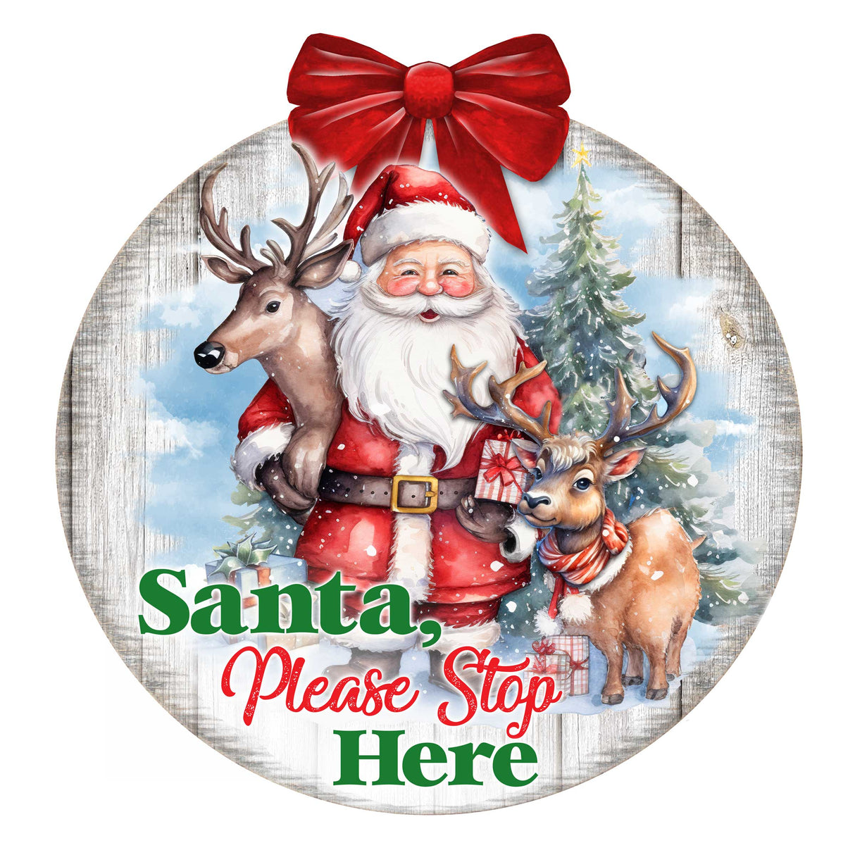 Letrero de Papá Noel, por favor, deténgase aquí. Letrero de bienvenida para la puerta principal. Pancarta de entrada principal. Letrero de bienvenida - Decoración de porche delantero de madera - 933116H