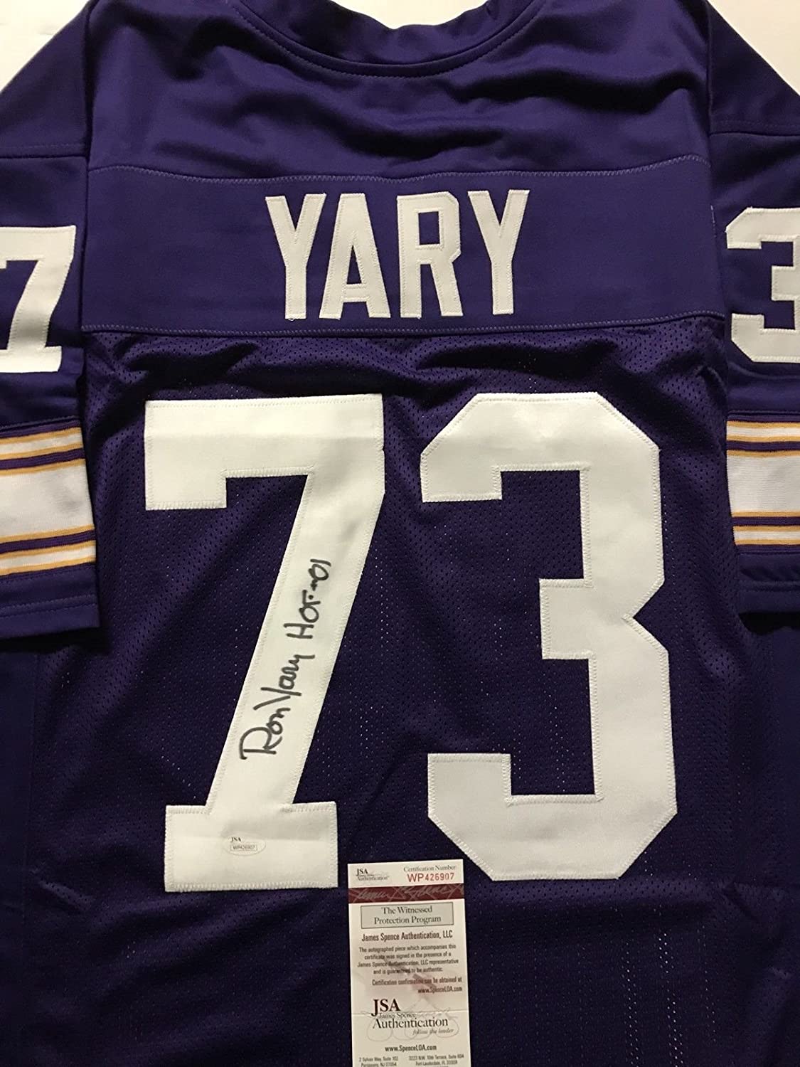 Autographed/Signed Ron Yary HOF 01 Minnesota Purple Football Jersey JSA COA