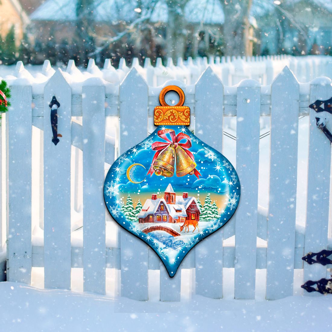 Adorno navideño para puerta con forma de gota de invierno de G. DeBrekht - Decoración navideña de Papá Noel y muñeco de nieve - 8112182H