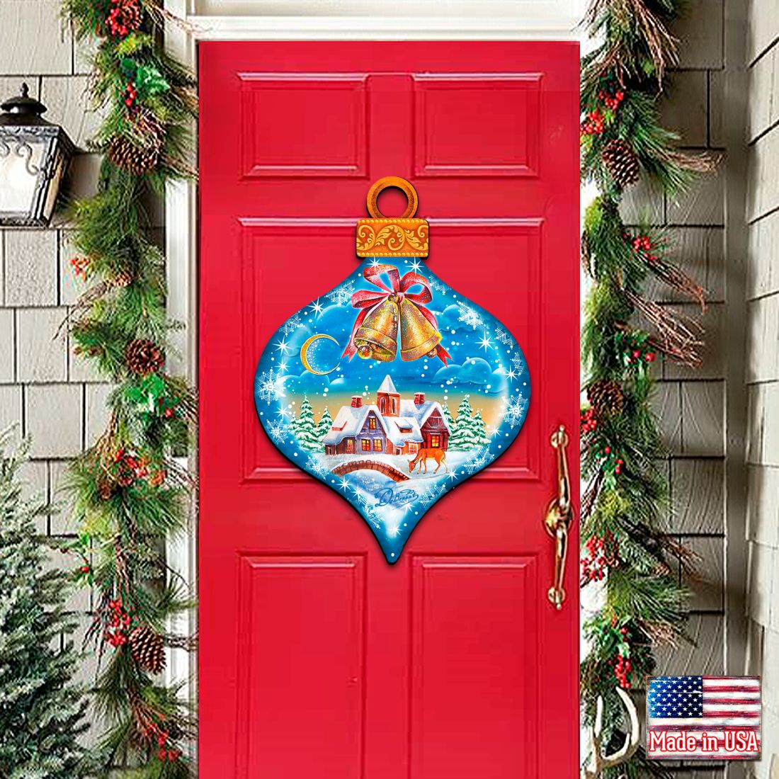 Adorno navideño para puerta con forma de gota de invierno de G. DeBrekht - Decoración navideña de Papá Noel y muñeco de nieve - 8112182H