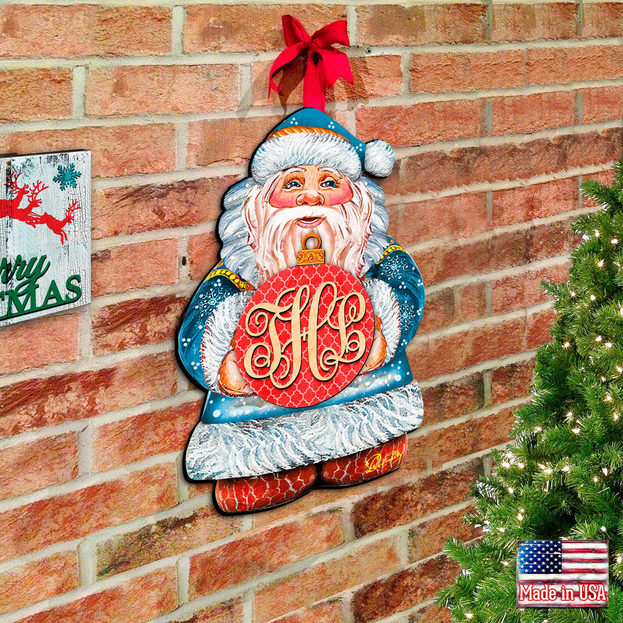 Custom Letter Monogram Santa Door Hanger by G. DeBrekht - Christmas Santa Snowman Décor - 8117810G-10H