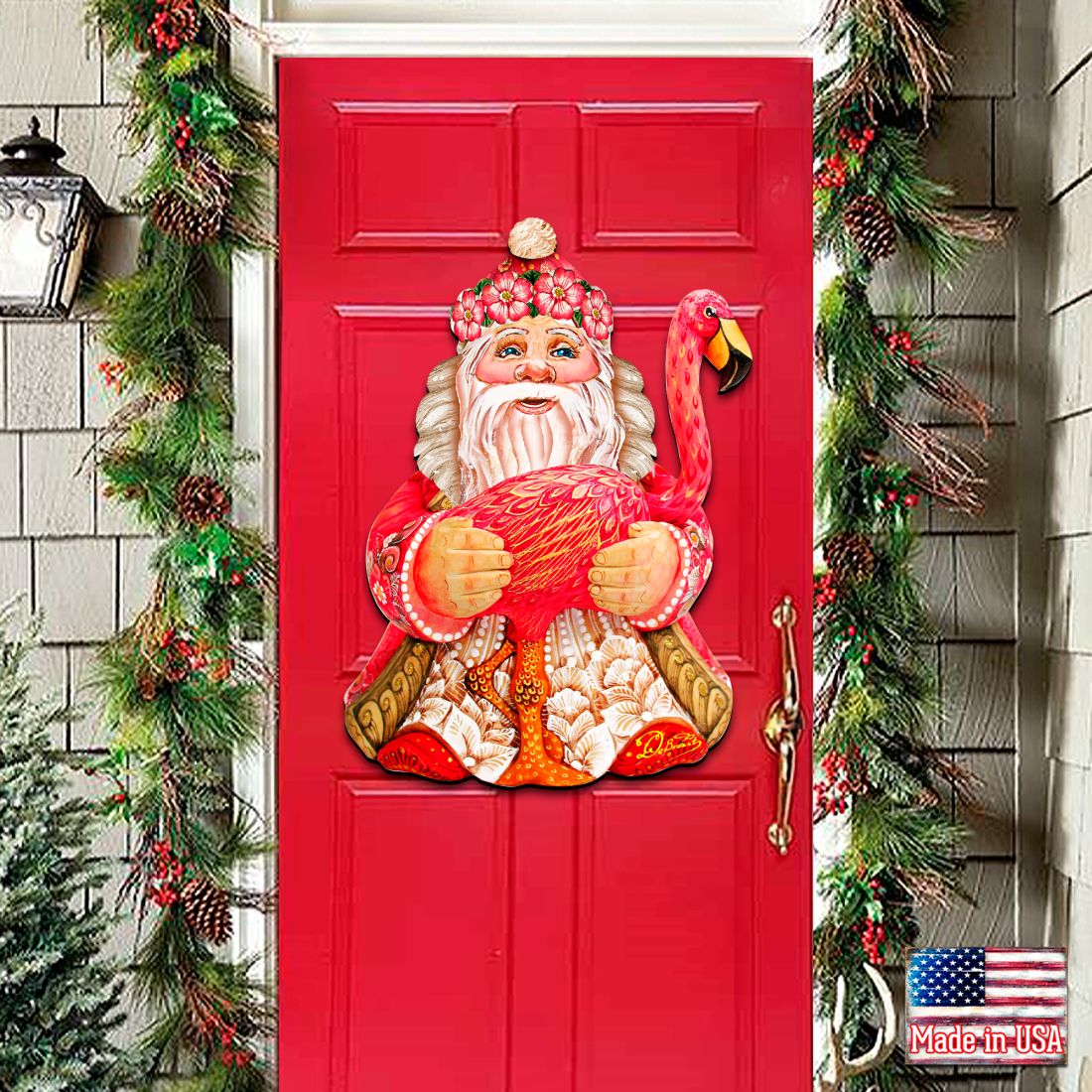 Flamingo Santa Tropical Door Decor by G. DeBrekht - Christmas Santa Snowman Decor - 8117835H