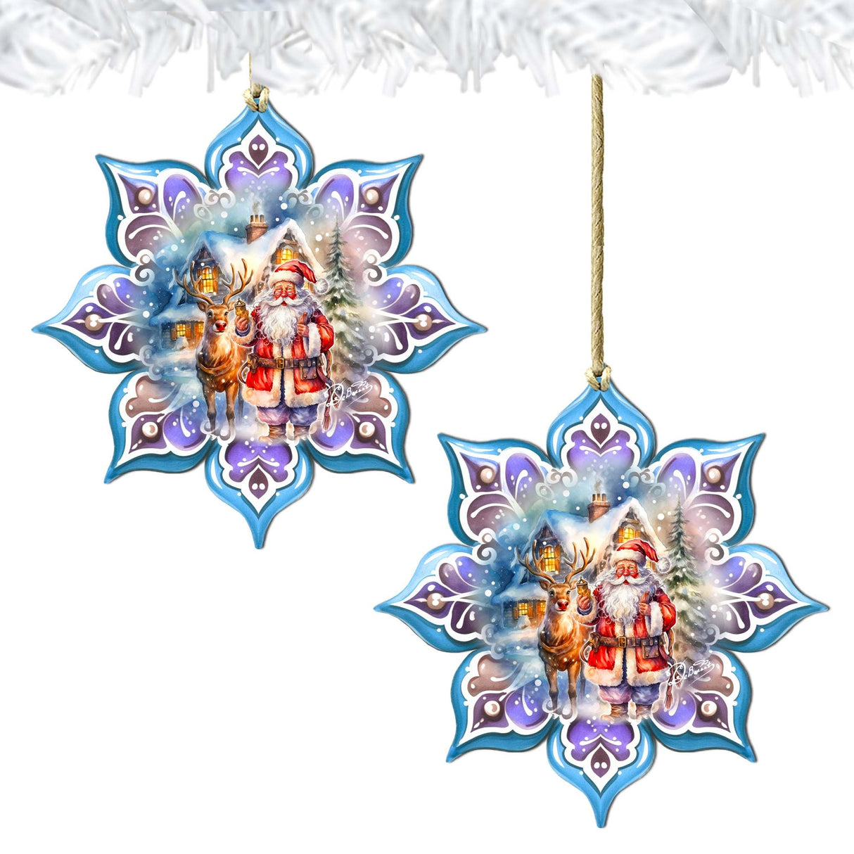 Adornos de madera de Papá Noel con reno y copos de nieve de G. Debrekht - Decoración navideña de Papá Noel y muñeco de nieve - 8688405