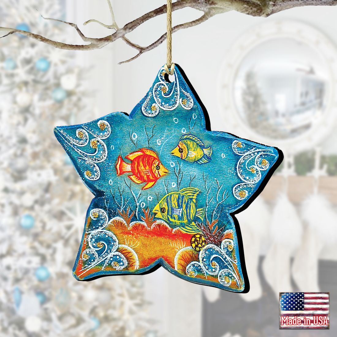 Adornos navideños de madera con forma de estrella de mar de G. DeBrekht - Decoración navideña costera - 8126151