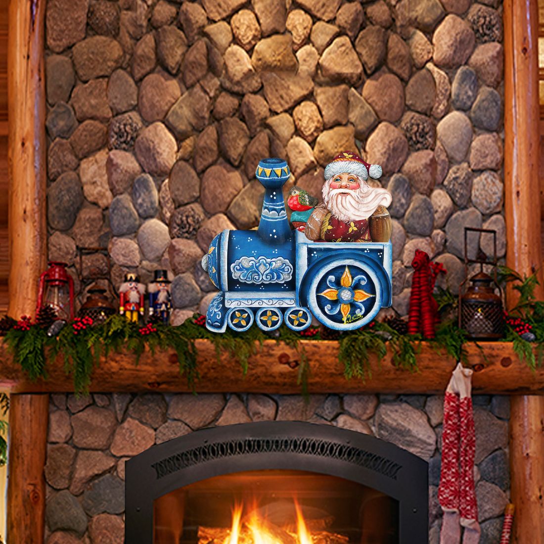 Decoración navideña para puerta con Papá Noel en tren de G. DeBrekht - Decoración navideña con muñeco de nieve de Papá Noel - 8129211H