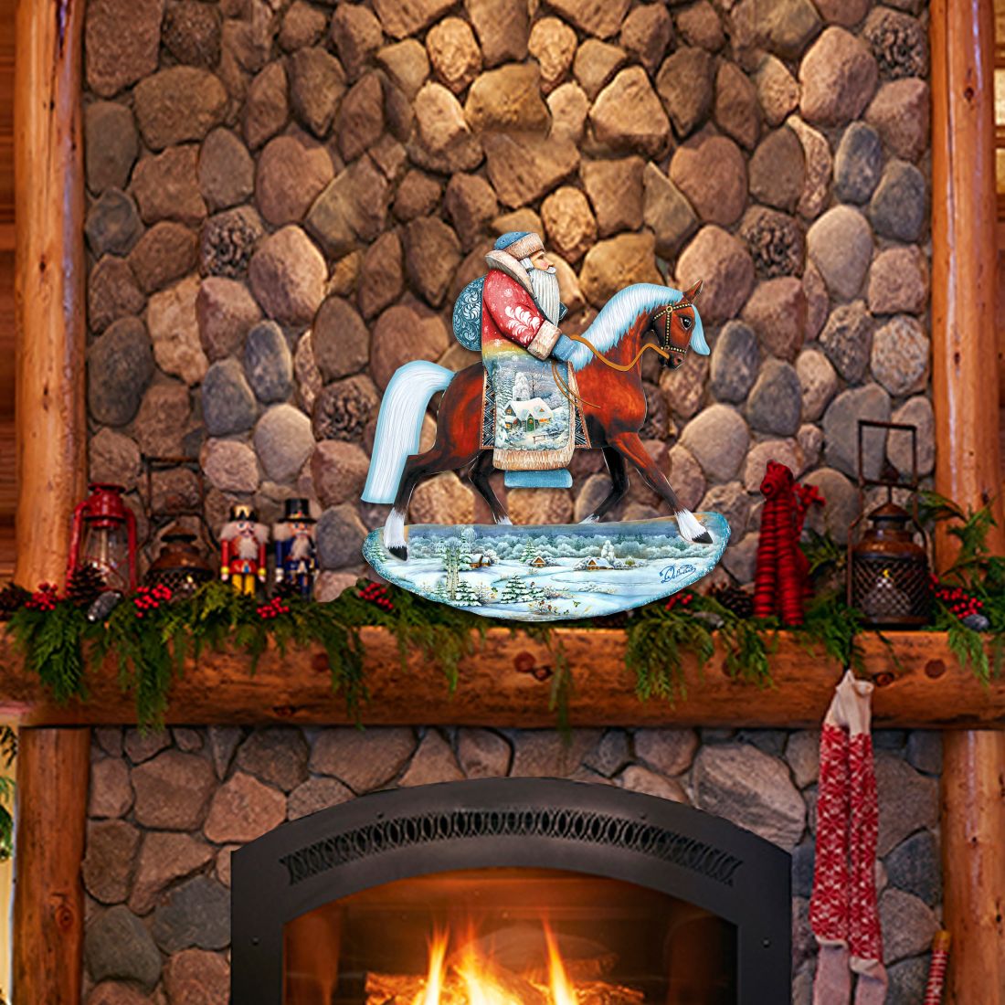 Decoración navideña para puerta con Papá Noel caballito de G. DeBrekht - Decoración navideña con muñeco de nieve de Papá Noel - 8151121H