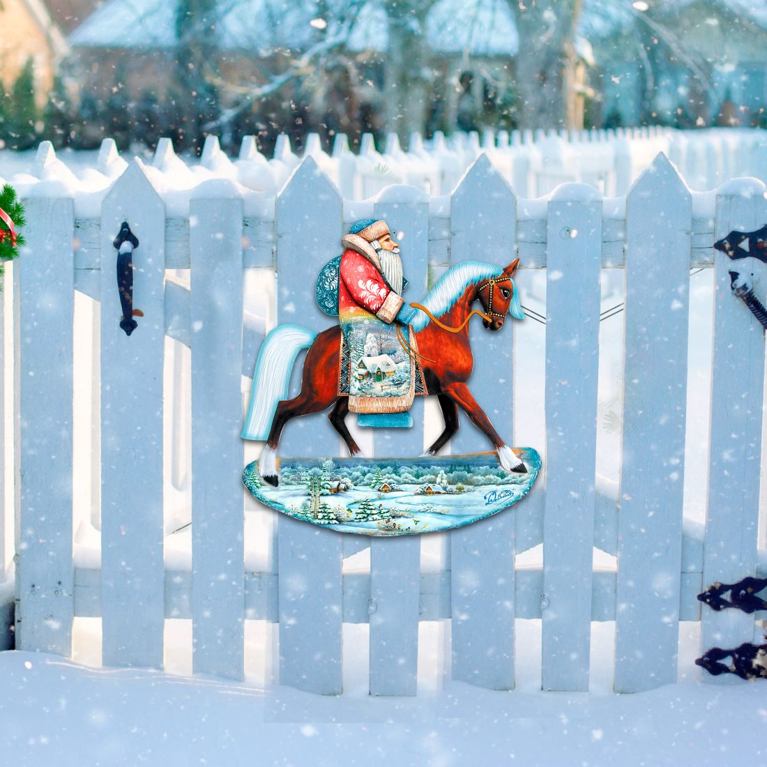 Decoración navideña para puerta con Papá Noel caballito de G. DeBrekht - Decoración navideña con muñeco de nieve de Papá Noel - 8151121H