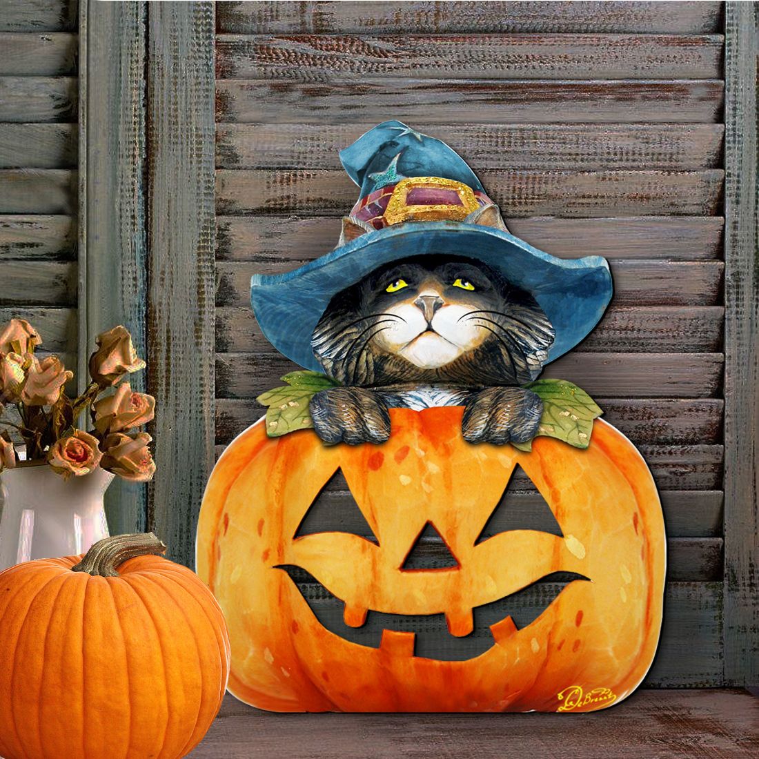 Black Cat pumpkin Halloween Door Decor by G. DeBrekht - Thanksgiving Halloween Decor - 8158416H