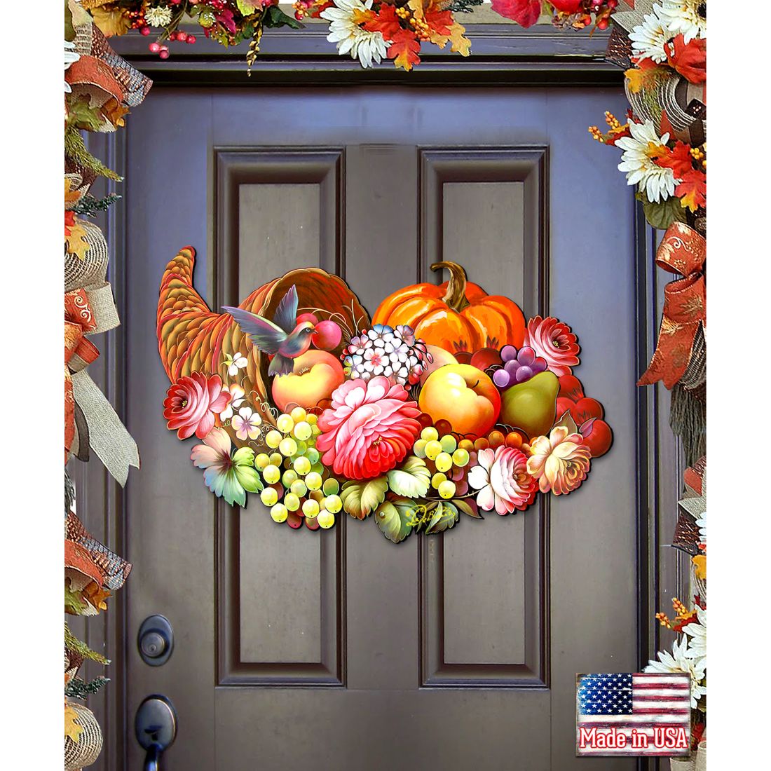 Floral Cornucopia Halloween Door Decor by G. DeBrekht - Thanksgiving Halloween Decor - 8158907H