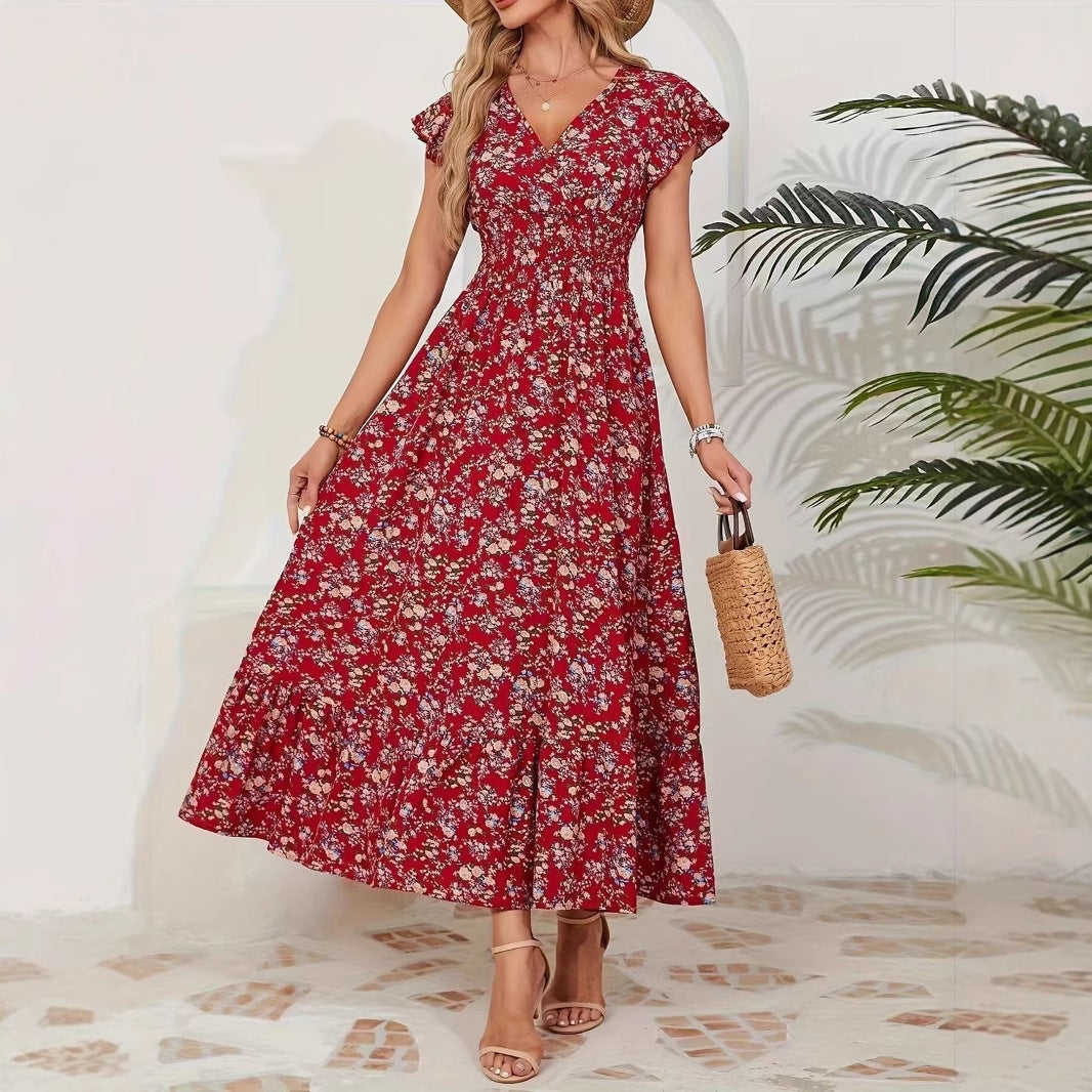 Vestido floral de moda con cintura y mangas largas