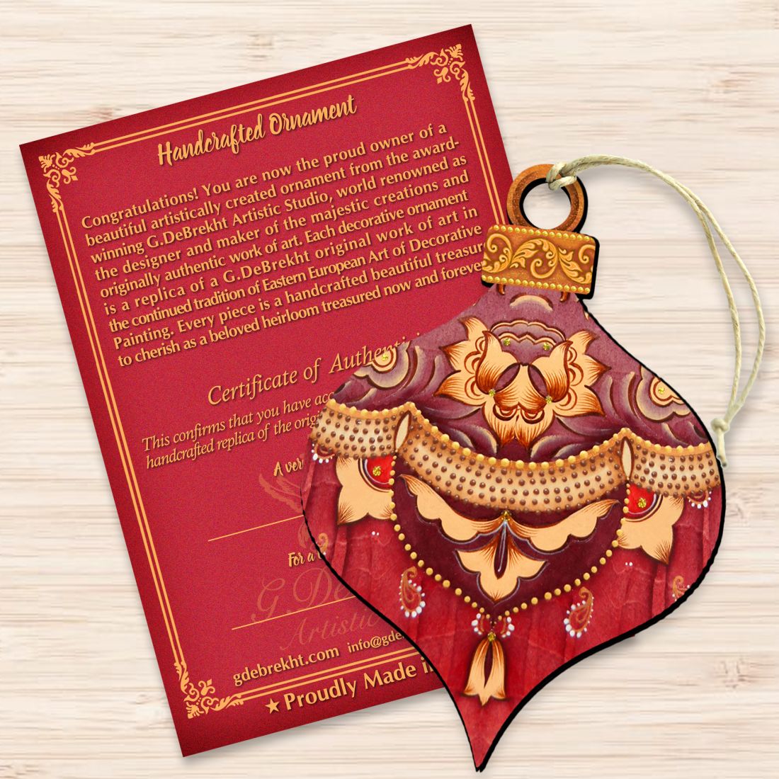 Adornos de madera con forma de bola roja redonda de G. DeBrekht - Decoración navideña - 8193148