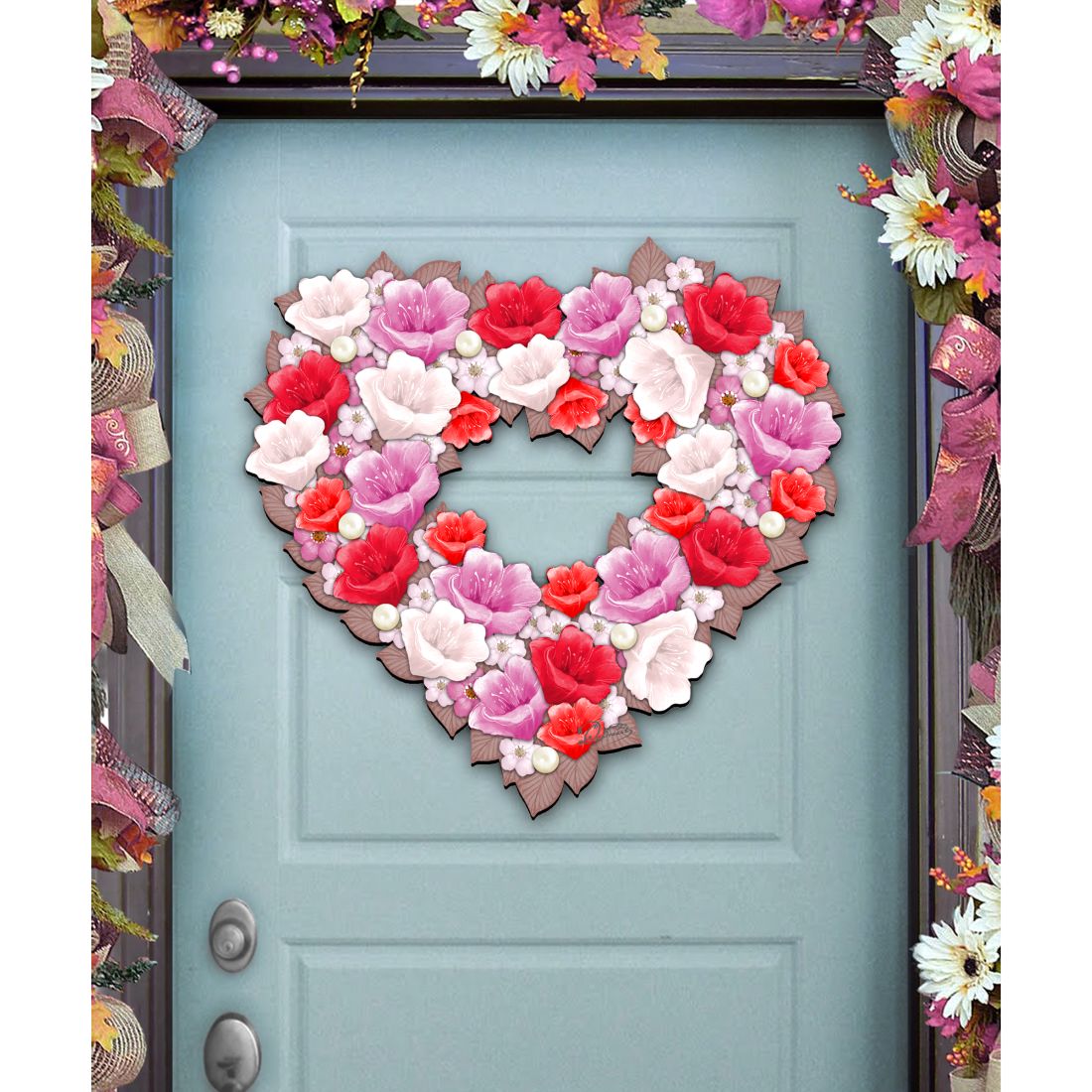 Valentine Heart Holiday Door Wreath by G. DeBrekht - Love Family Kids Decor - 8185308H