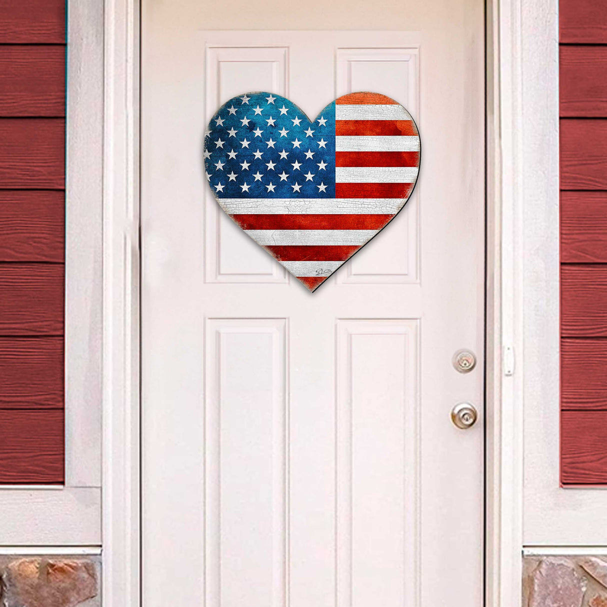 Decoración navideña con forma de corazón patriótico para puerta - Decoración navideña americana - 8187130-2H
