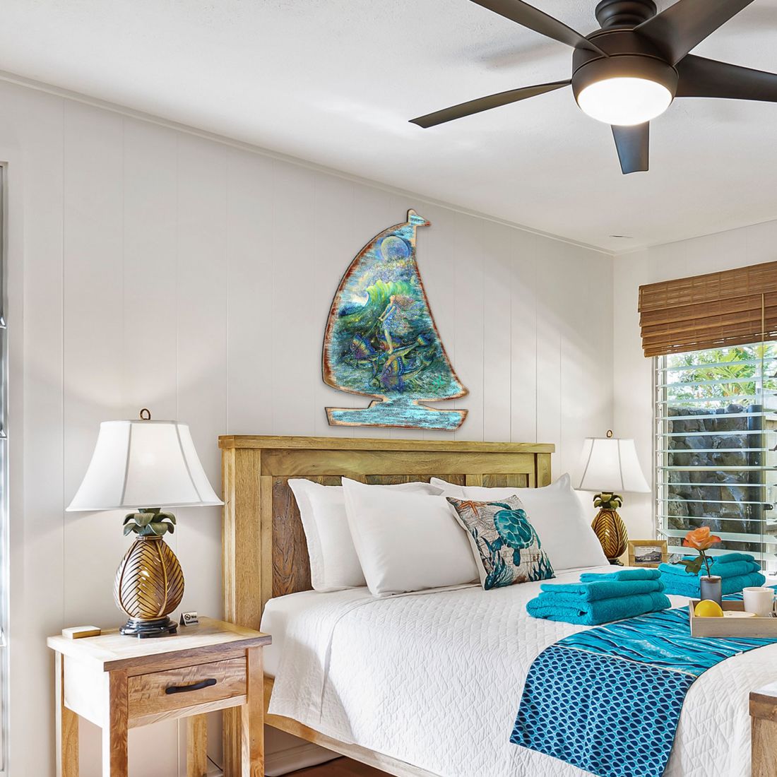 Decoración costera para exteriores "Surfers Dream" de Josephine Wall - Decoración costera con vida marina - 8472103F-JW