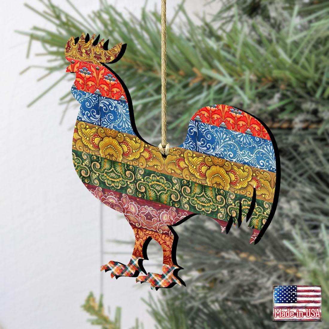 Adornos de madera con diseño de gallo acolchado de G. DeBrekht - Decoración de primavera para Pascua - 8198135