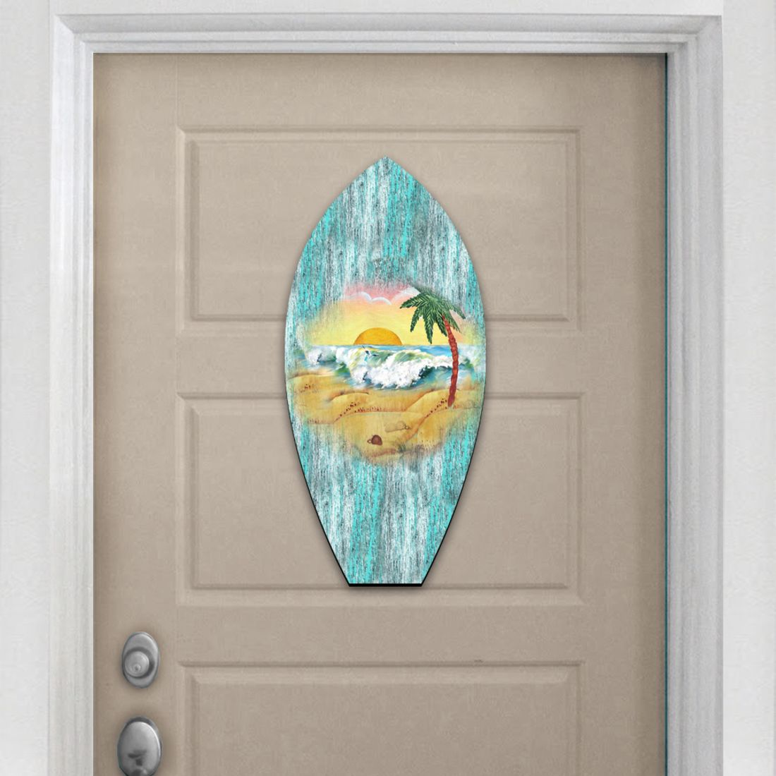 Decoración costera para puerta con tabla de surf Sunrise de G. DeBrekht - Decoración navideña costera - 8198522H