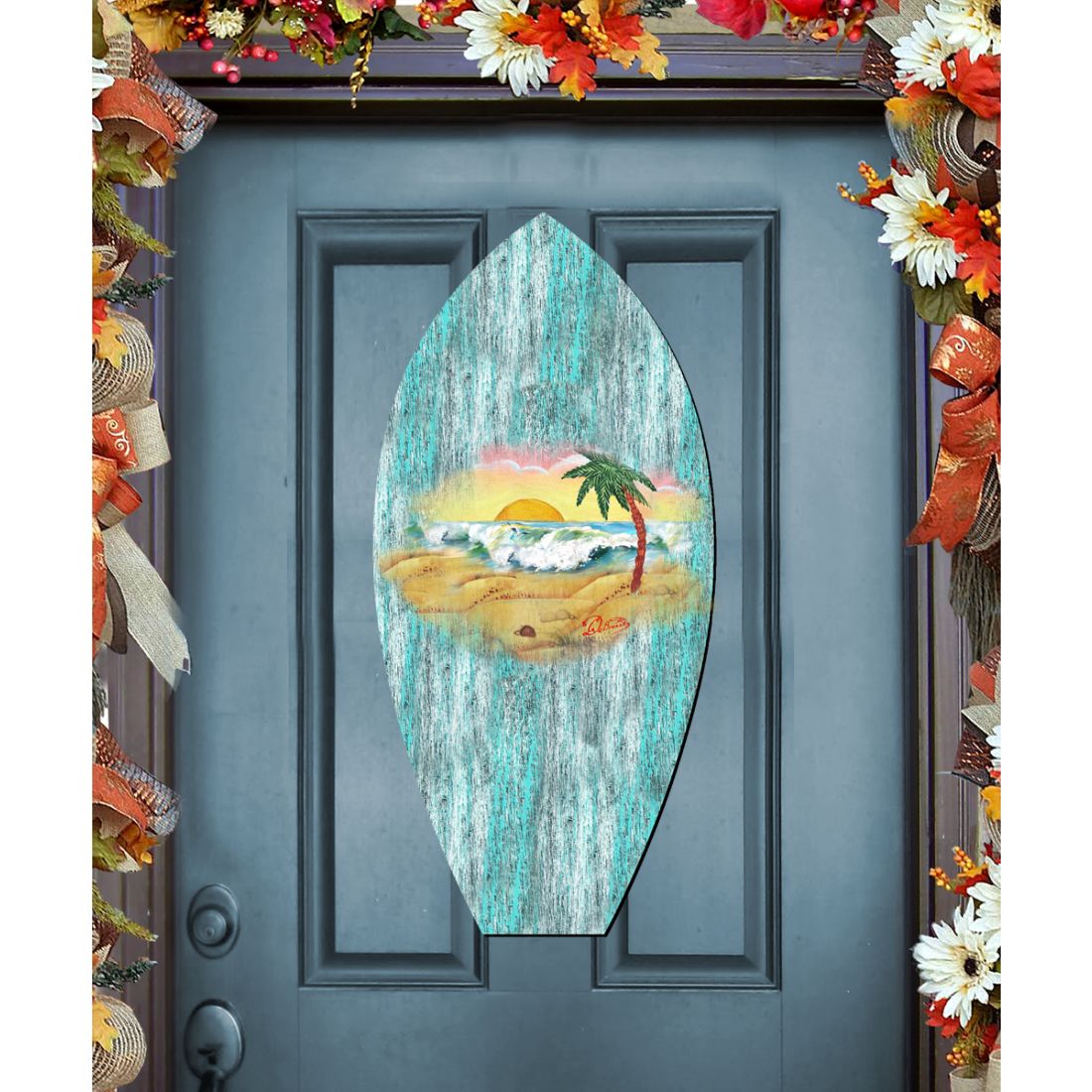 Decoración costera para puerta con tabla de surf Sunrise de G. DeBrekht - Decoración navideña costera - 8198522H