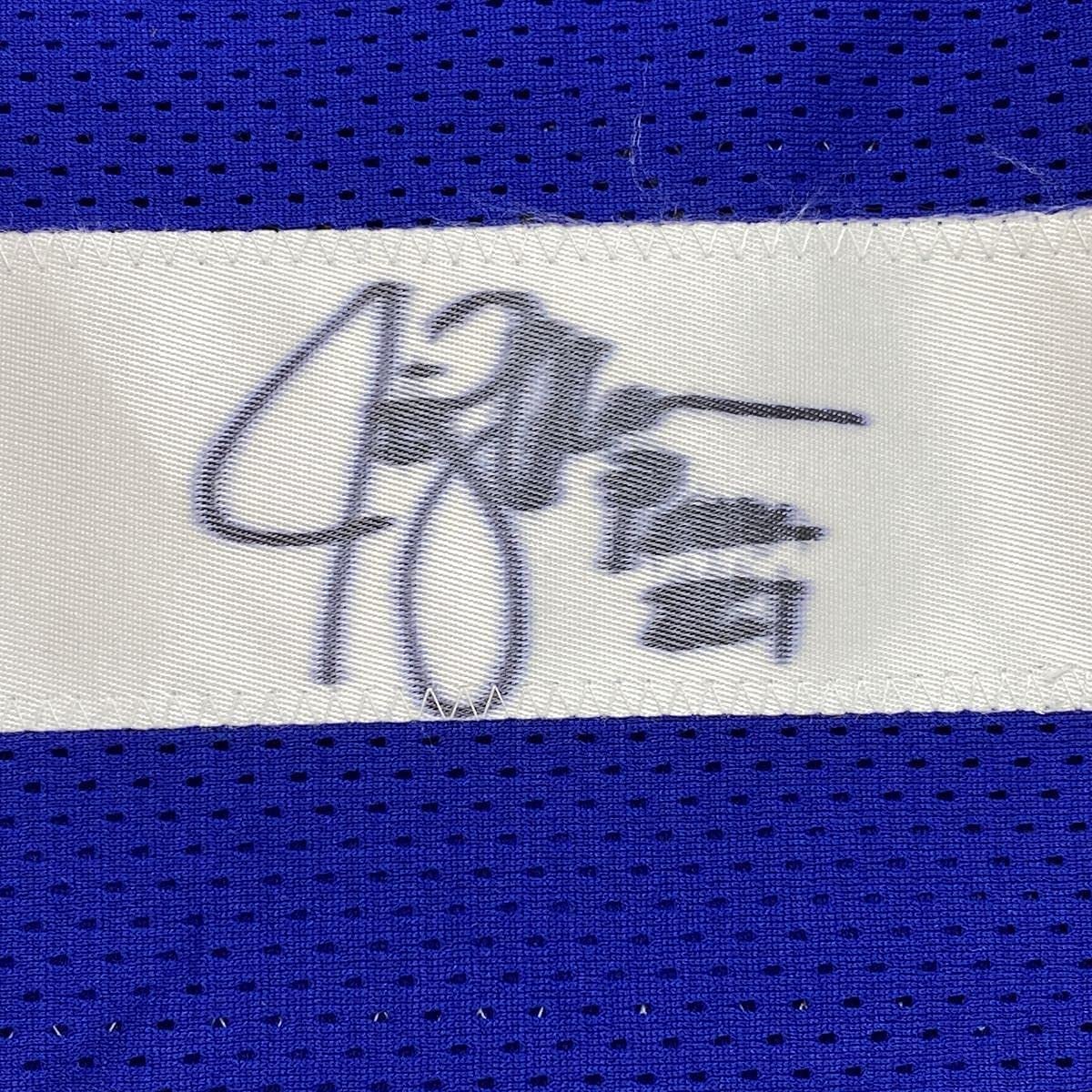 Camiseta de fútbol azul de Seattle de 35 x 39, enmarcada, autografiada y firmada por Jim Zorn (JSA COA)