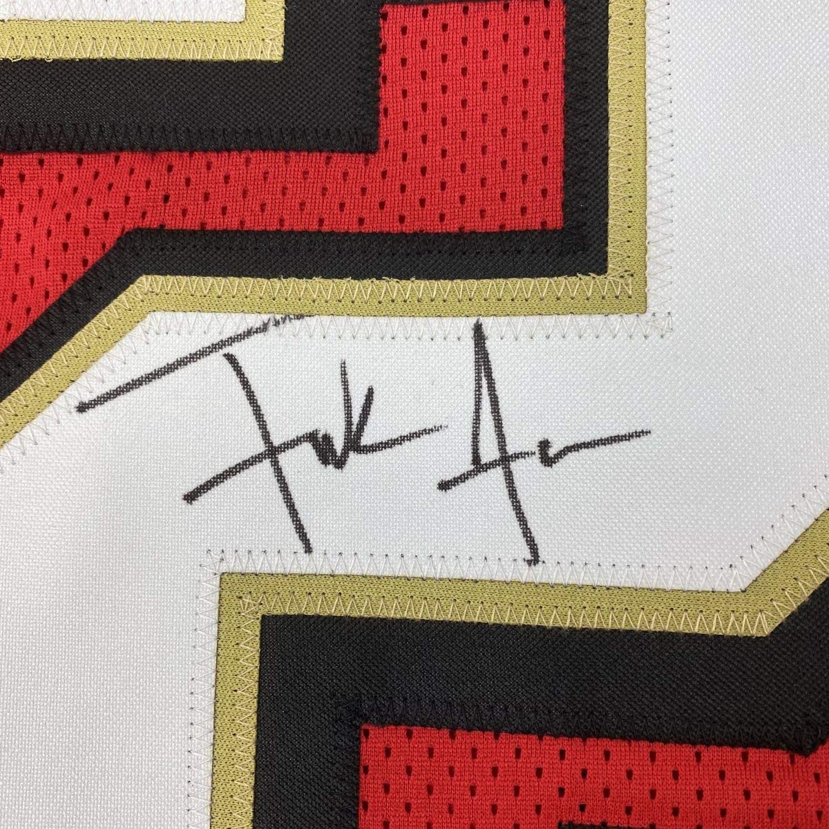 Camiseta de fútbol roja de San Francisco autografiada/firmada por Frank Gore Beckett BAS COA