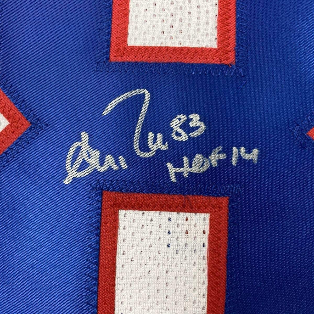 Camiseta de fútbol americano enmarcada, autografiada y firmada por Andre Reed, HOF 14, 35 x 39, color blanco Buffalo, PSA/CÓDIGO DE ADN