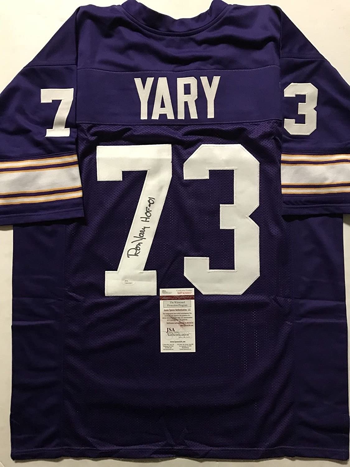 Autographed/Signed Ron Yary HOF 01 Minnesota Purple Football Jersey JSA COA