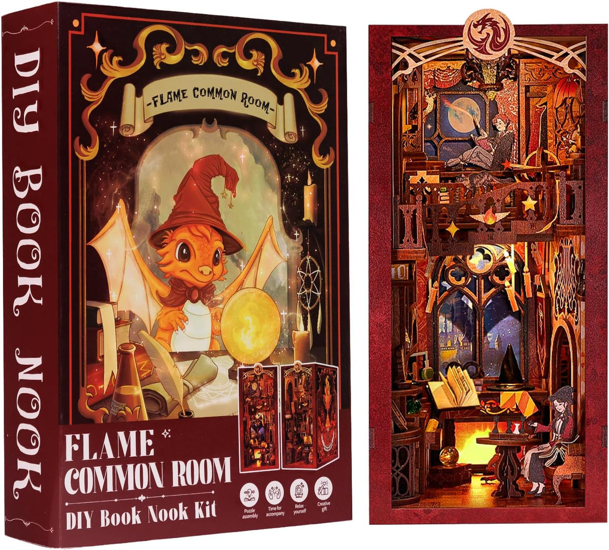 Book Nook Wizardi Miniature - Flame Common Room Roombox Kit-1