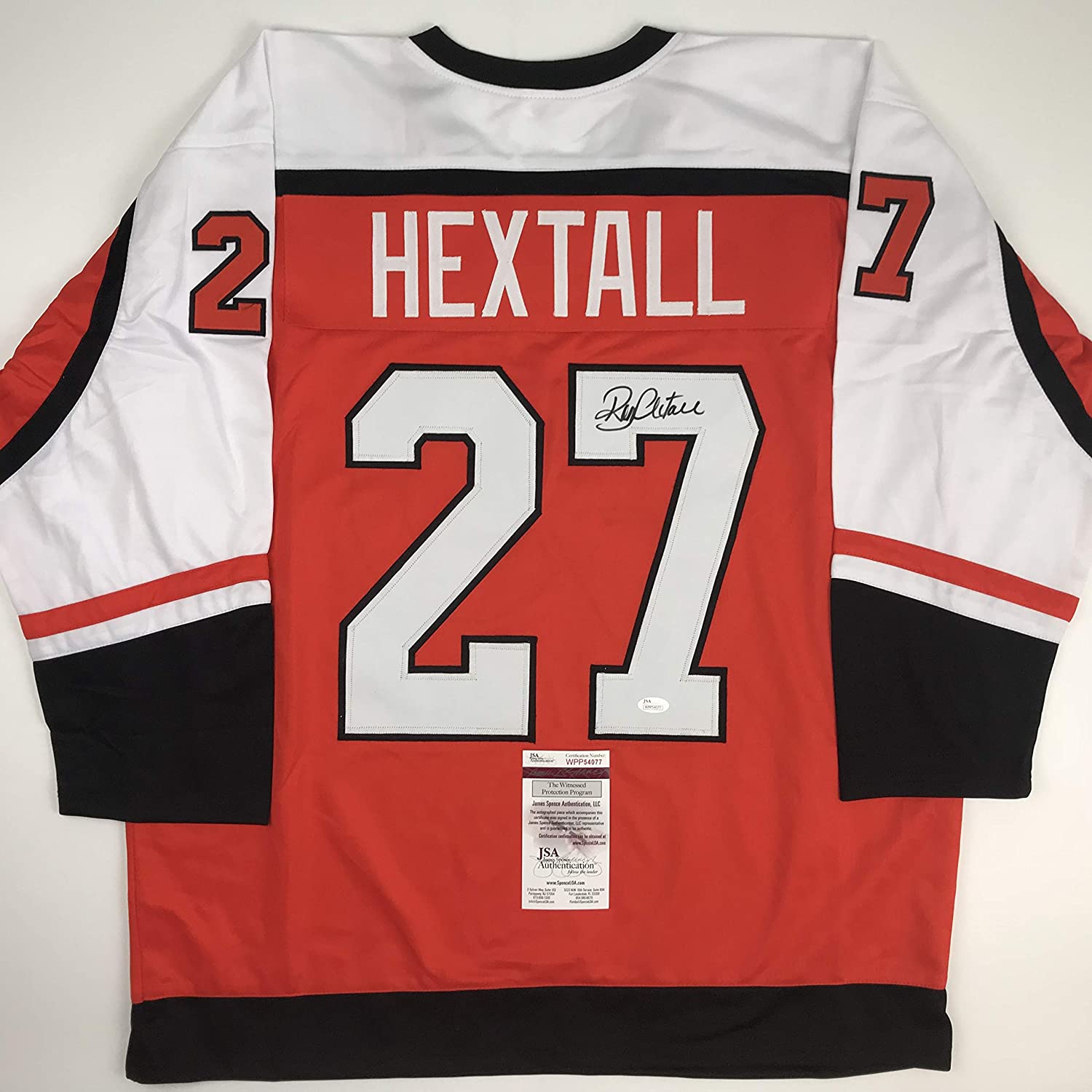 Camiseta de hockey naranja de Filadelfia autografiada/firmada por Ron Hextall (JSA COA)