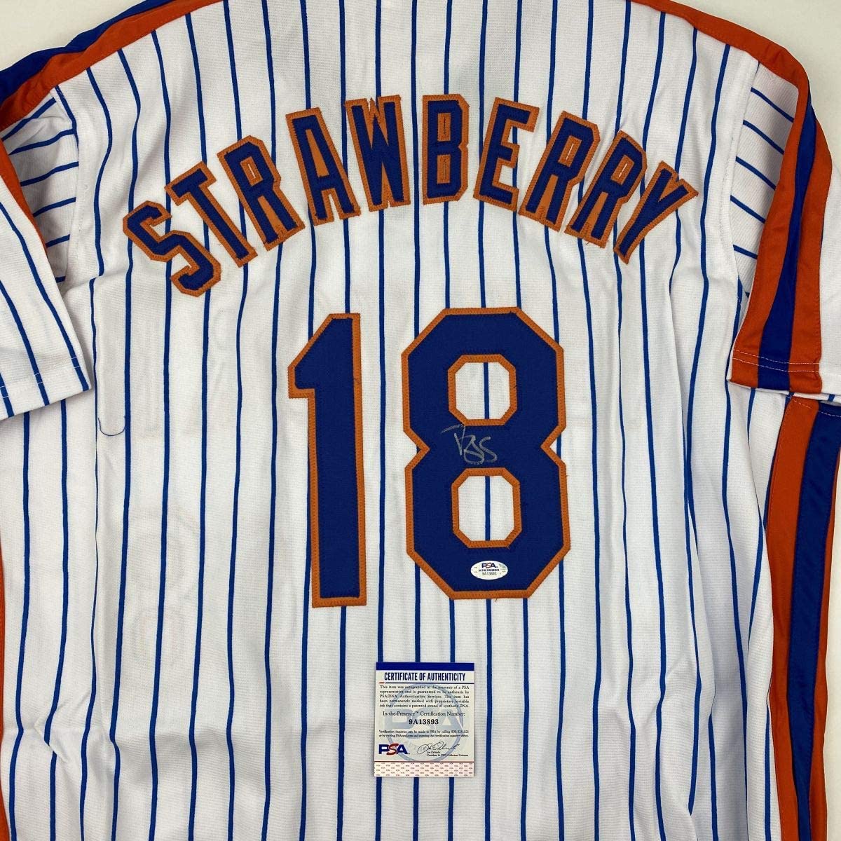Camiseta de béisbol de rayas de Nueva York de Darryl Strawberry autografiada y firmada, PSA/CÓDIGO DE ADN