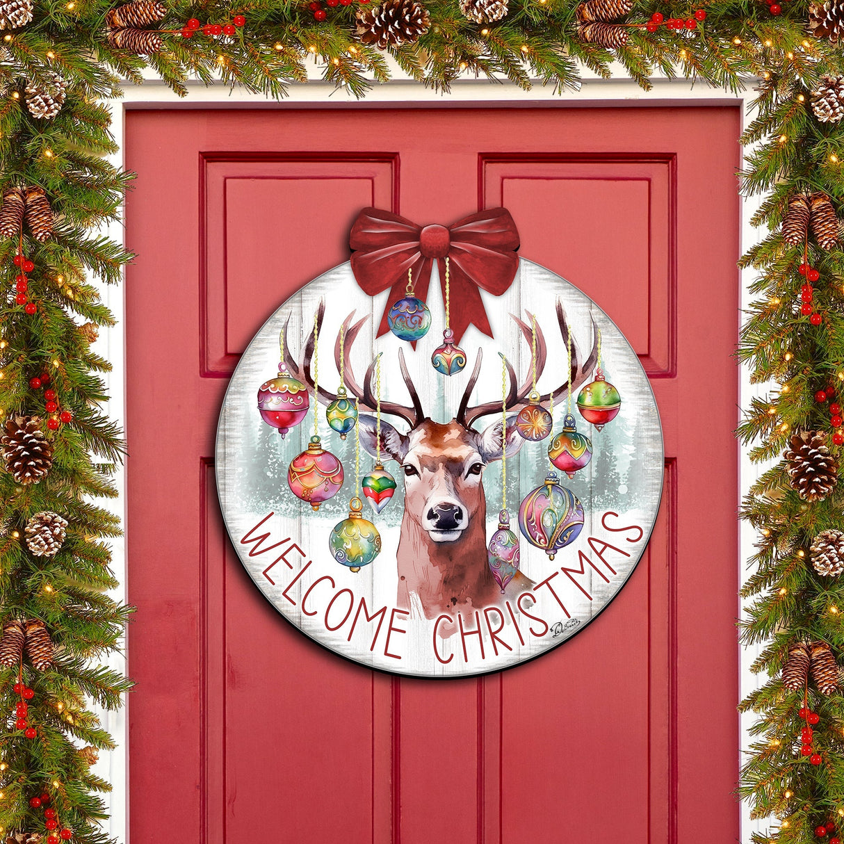 Welcome Christmas Front Door Welcome Sign, Wooden Front Porch Decor by G. Debrekht Christmas Decor - 933118H