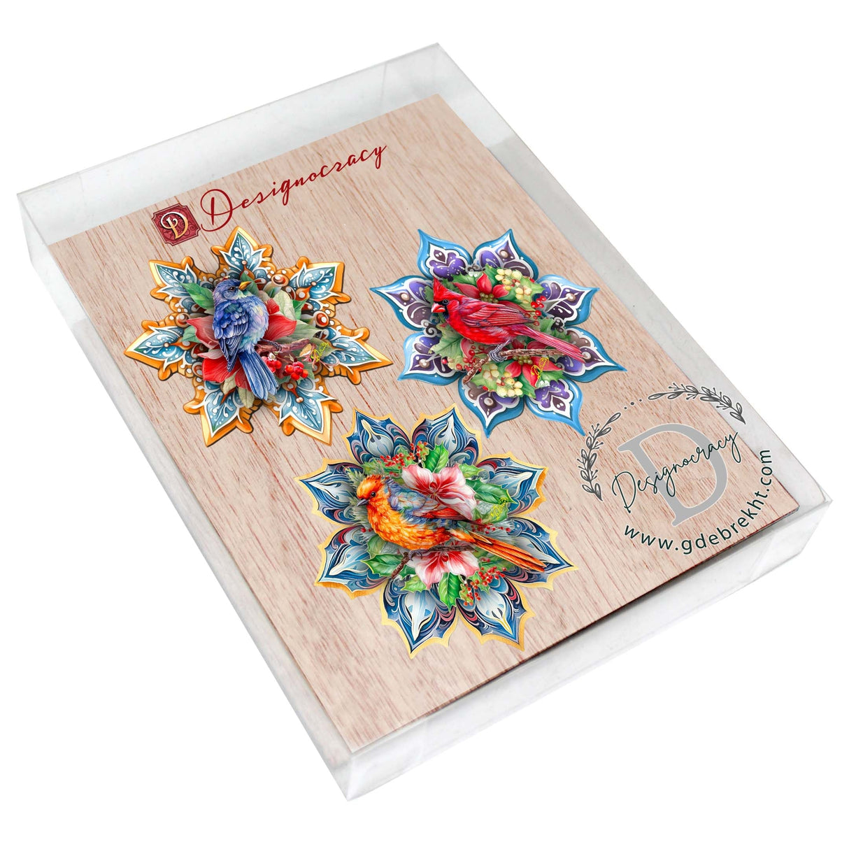 Forest Birds Snowflake Wooden Ornaments Set of 3 by G. Debrekht - Christmas Decor - 8090144-S3