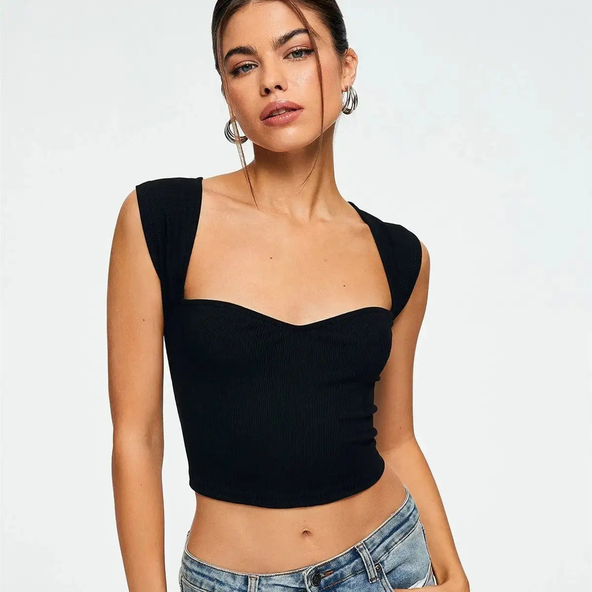 Crop Top Sweetheart Solid Ribbed Sleeveless - Lootquake