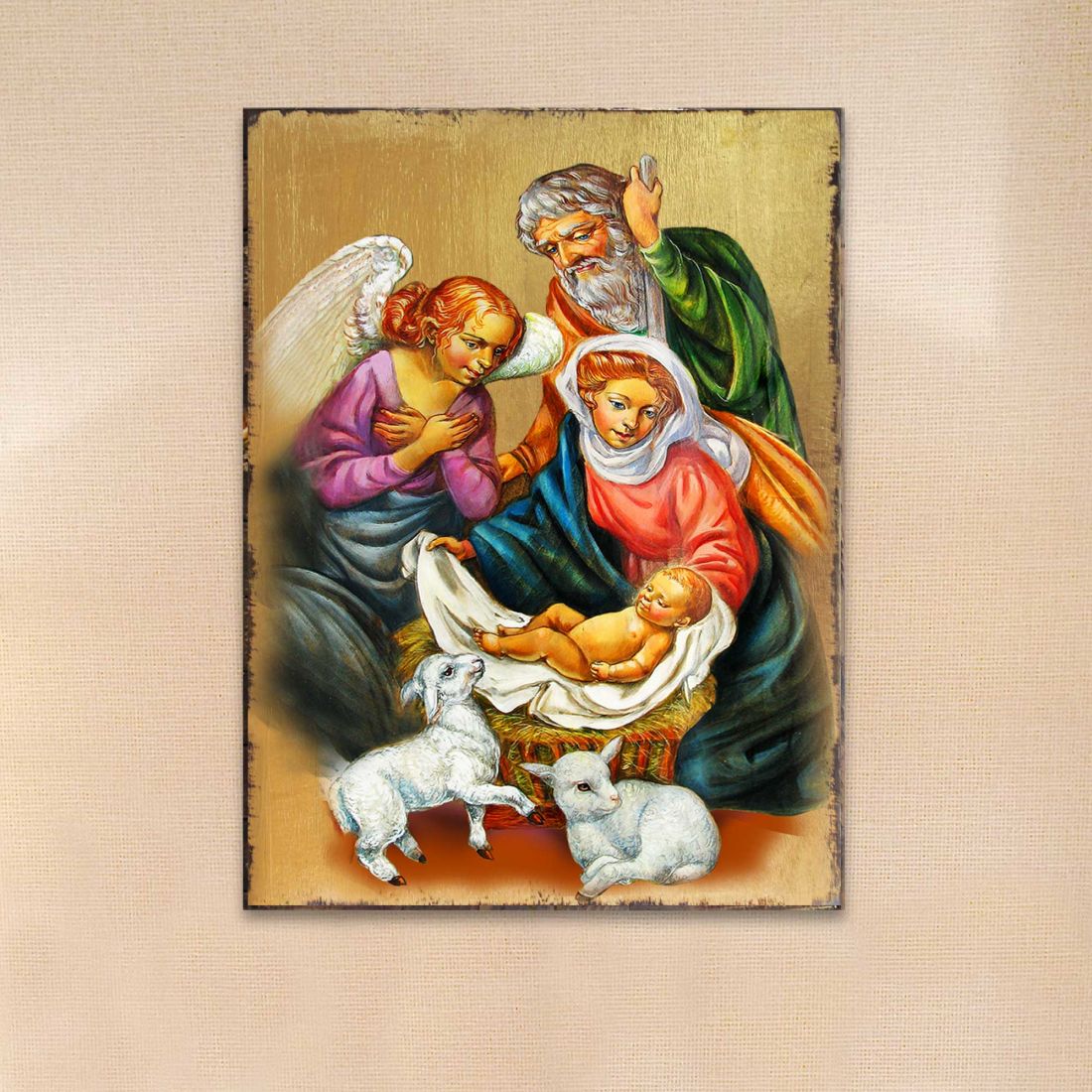 Nativity Wooden Gold Plated Religious Christian Sacred Icon - Inspirational Icon Decor - 85020