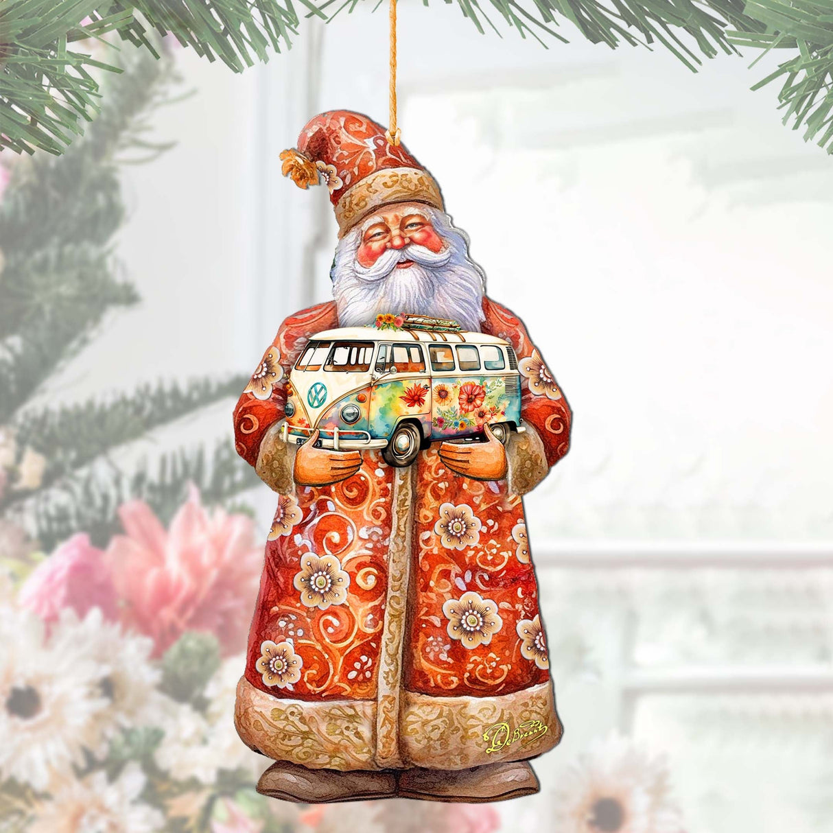 Adornos de madera de Papá Noel con furgoneta de G. Debrekht - Decoración navideña de Papá Noel y muñeco de nieve - 8691407