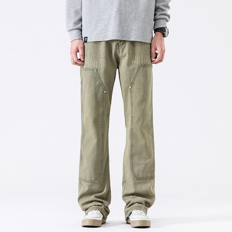 American High Street Vibe Wind Washed Distressed Army Green Jeans - Lootquake