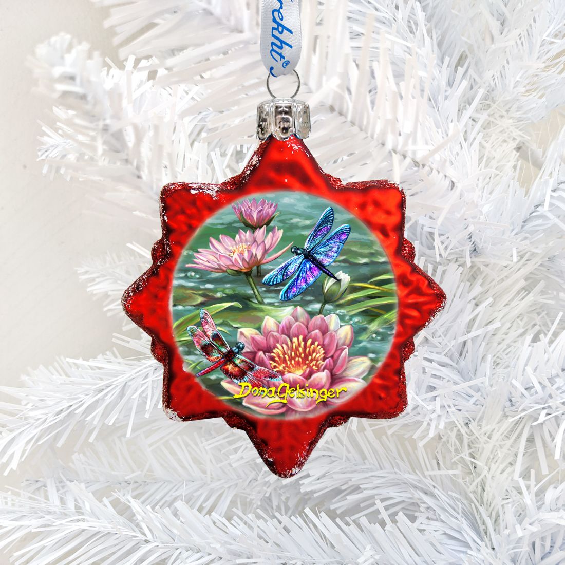 Dragonflies and Water Lilies Mercury Glass Ornament by D. Gelsinger - Christmas Decor - 778113-DG