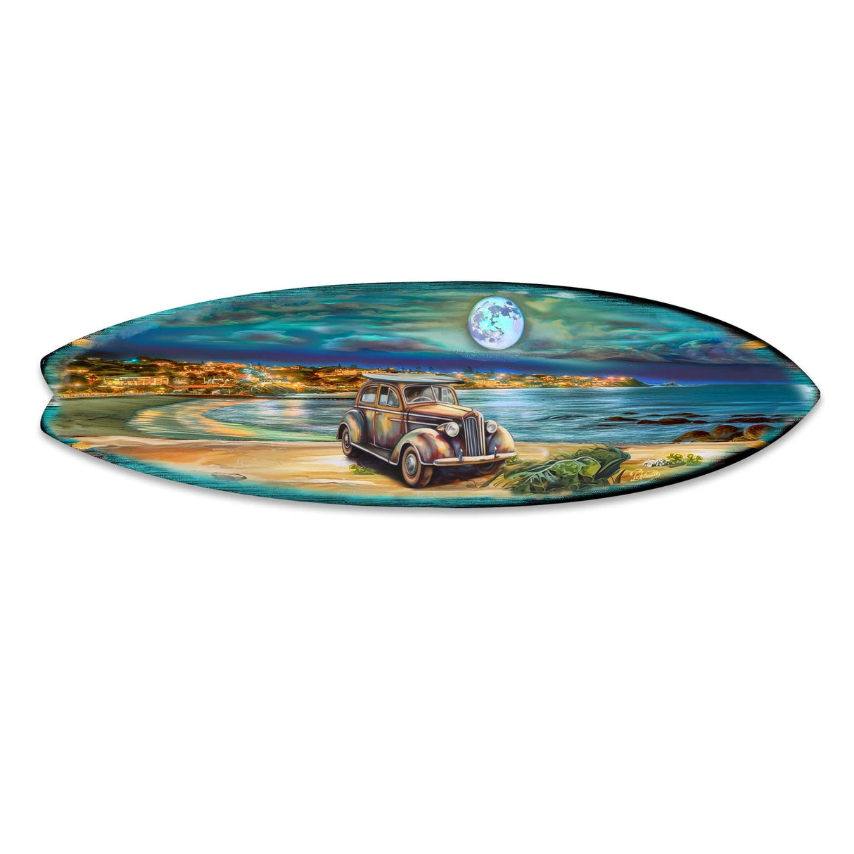 Night Beach Surfboard Coastal Wall Art by G. DeBrekht - Coastal Holiday Decor - 8490123HS