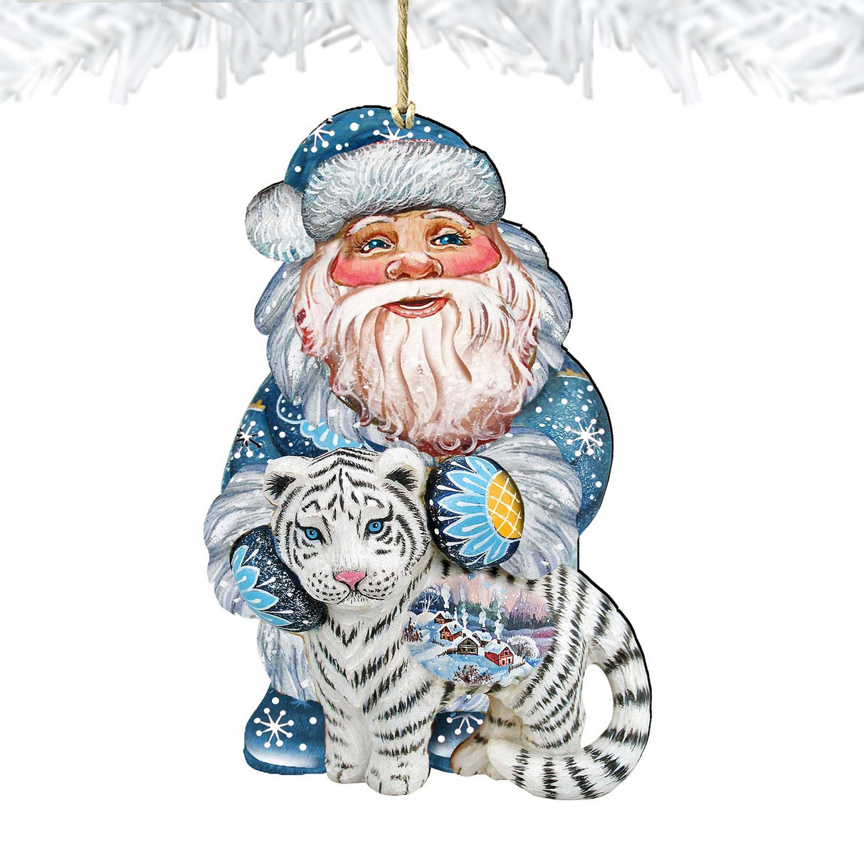 Adornos de madera de Papá Noel con forma de tigre blanco de G. DeBrekht - Decoración navideña de Papá Noel y muñeco de nieve - 8118091