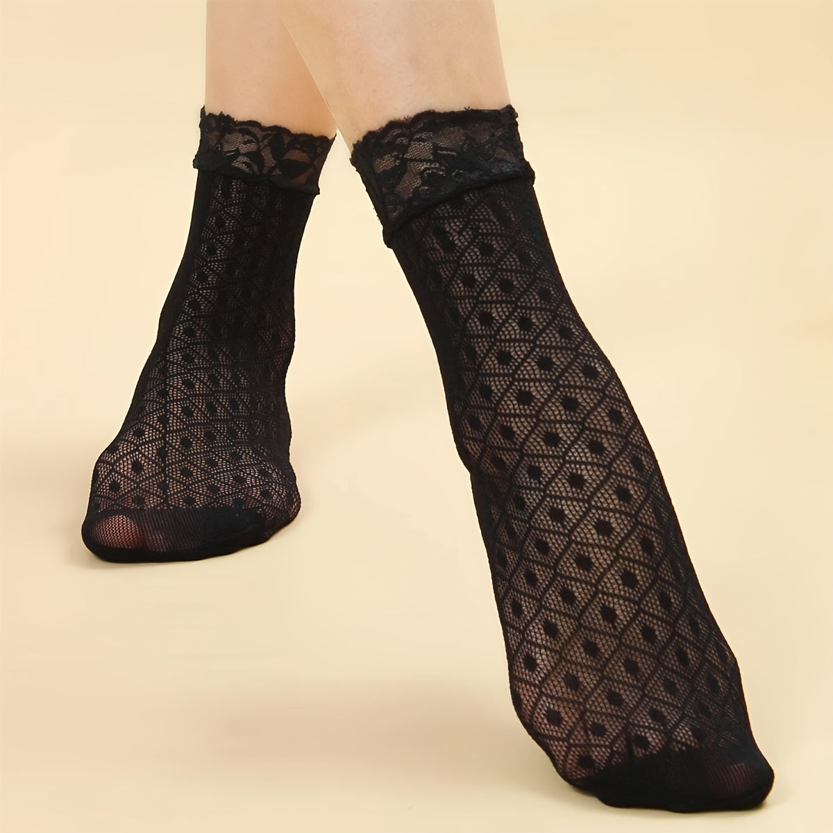 5 pares de calcetines finos de encaje floral, cómodos y transpirables, para mujer.