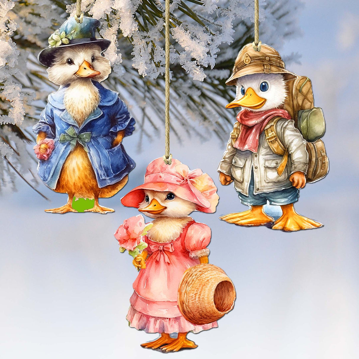 Easter Ducks Decorative Wooden Ornaments Set of 3 by G. Debrekht - Easter Decor - 8091043-S3