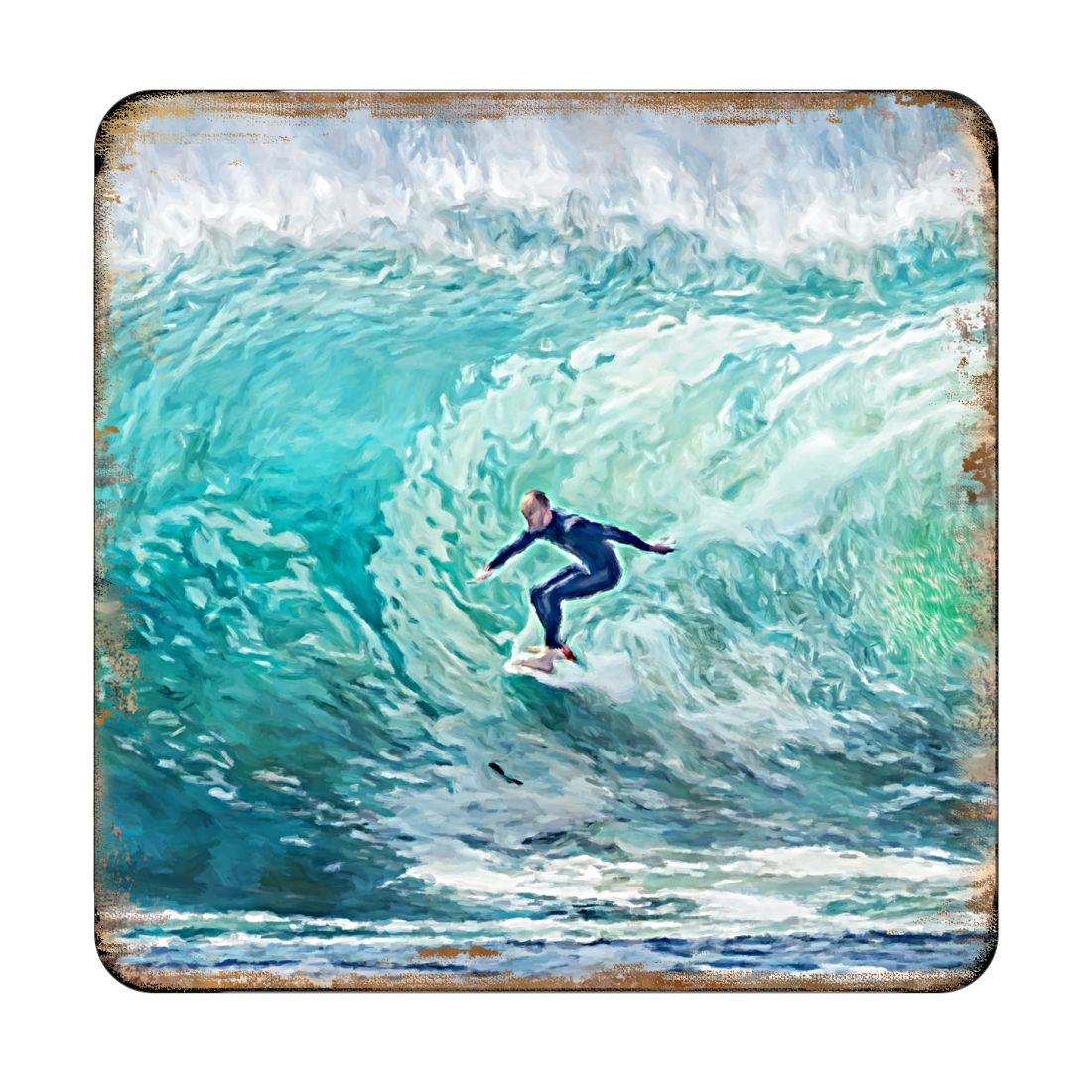 Surfer Coastal Wooden Cork Coasters Gift Set of 4 by Nature Wonders - Coastal Sea-Life Decor - 95227C-S4