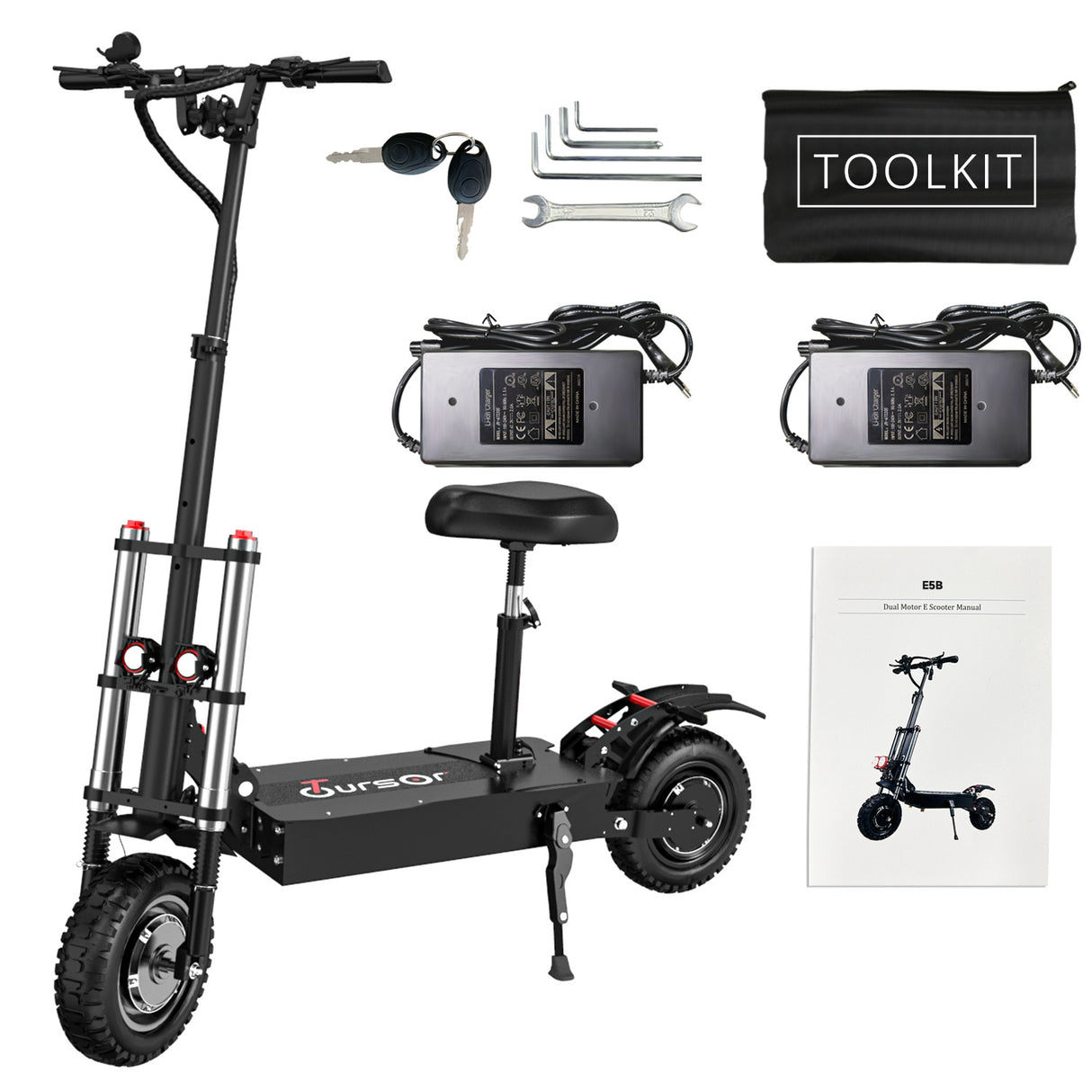 Trottinette électrique avec siège, double moteur 6000 W, vitesse maximale 80 km/h, batterie 60 V 35 Ah, autonomie de 80 km, pneus tout-terrain 11 pouces pour les déplacements urbains et les sorties tout-terrain.