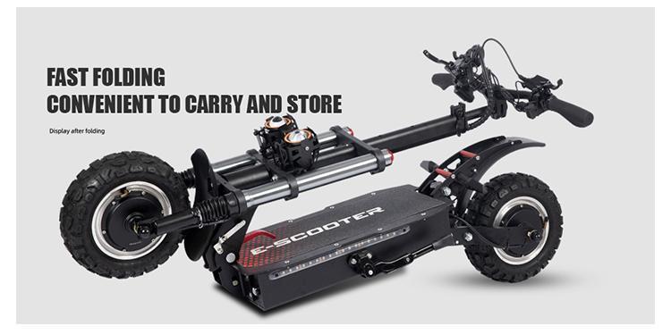 Patinete eléctrico de dos ruedas de 11 pulgadas de ancho y 3000 vatios de potencia con motor dual.