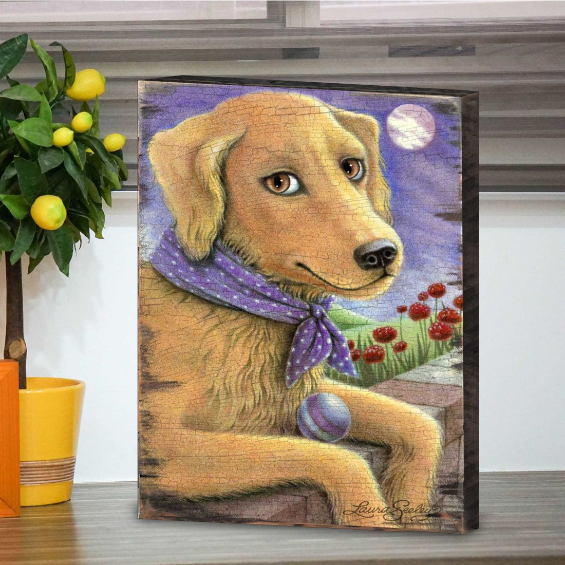 Flowers Fetch & Fun Wooden Wall Art by Laura Seeley - Pets Dog and Cats Decor - 8511111B