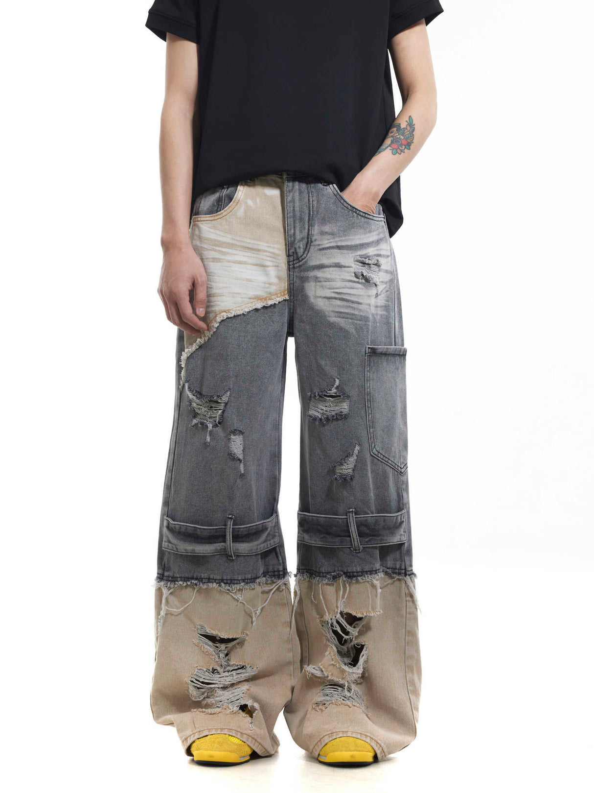 Niche Heavy Industry Washed Damaged Stitching Skinny Jeans - Lootquake
