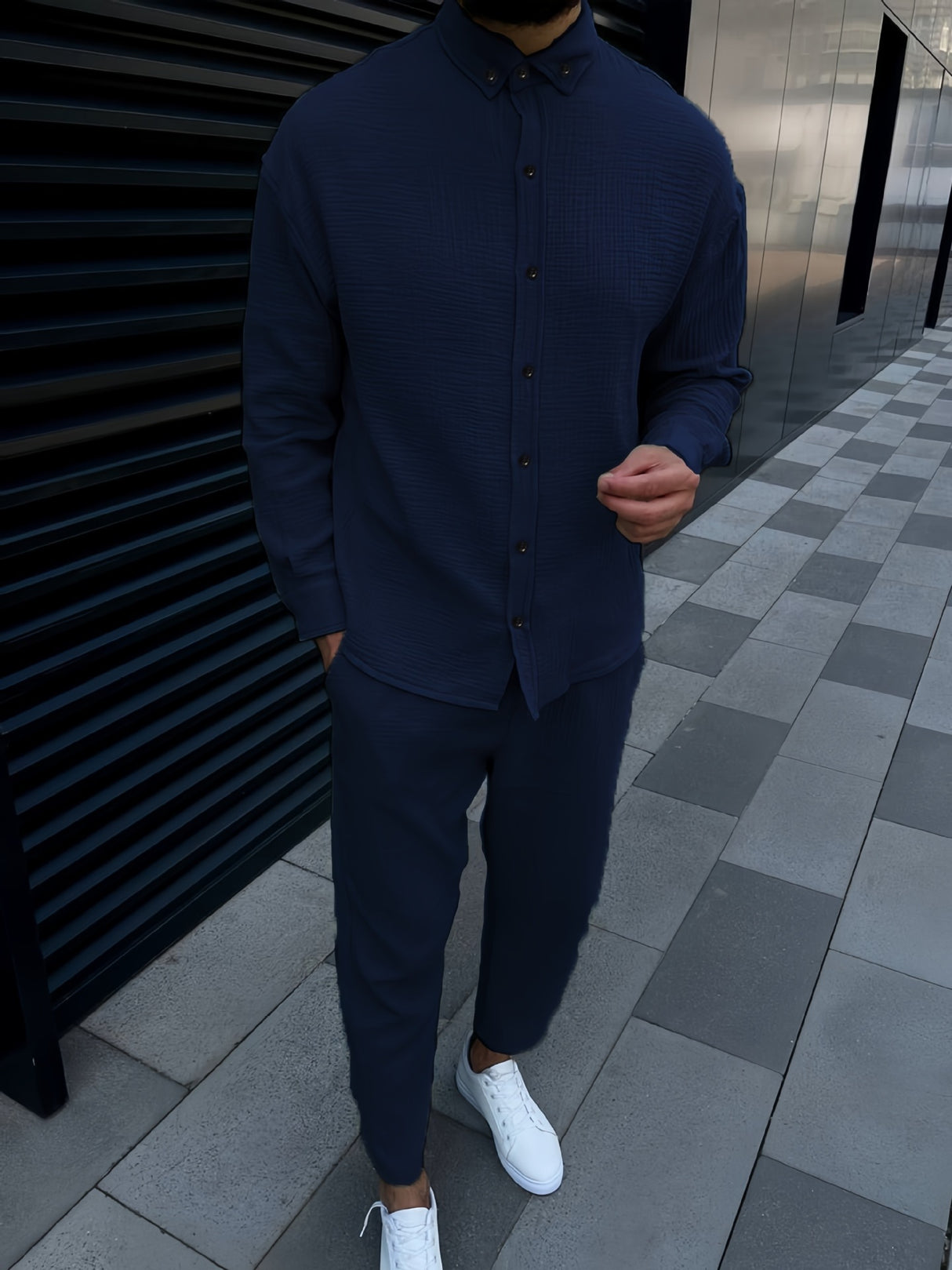 European And American Autumn Men's Wrinkle Bubble Casual Suit Long Sleeve Tooling Trousers - Lootquake