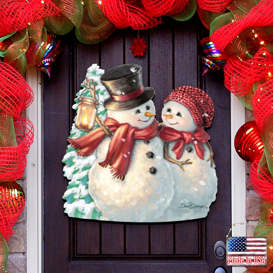 Decoración navideña para puerta "Mucho amor por la nieve" de D. Gelsinger - Decoración navideña de Papá Noel y muñeco de nieve - 8461011H-1708